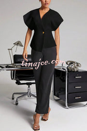 Fashion Button V-neck Asymmetrical Suit Vest