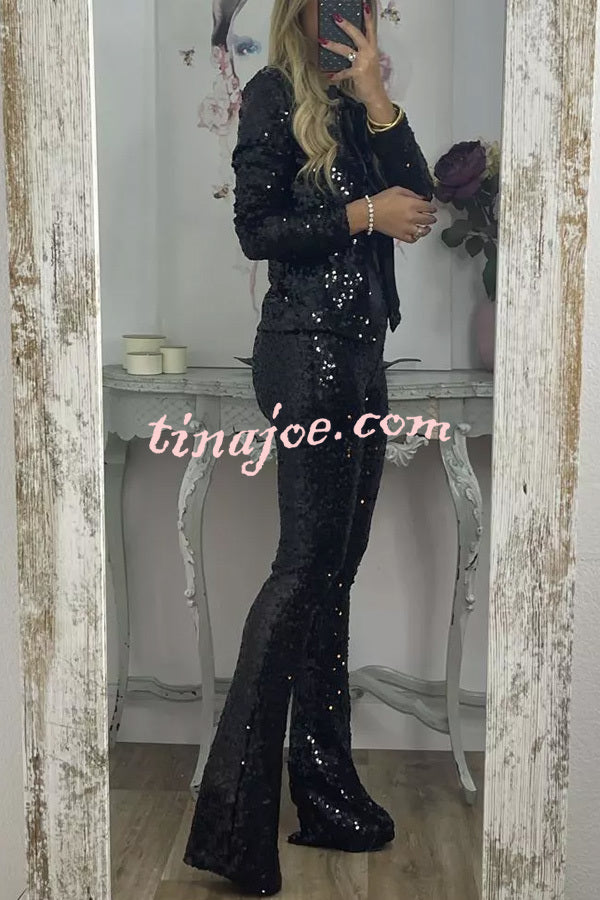 Holiday Cheer Sequin Tie-front Satin Bow Long Sleeve Jacket