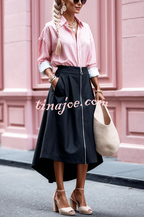 Effortless Charm Printed Button Down Long Sleeve Relaxed Blouse