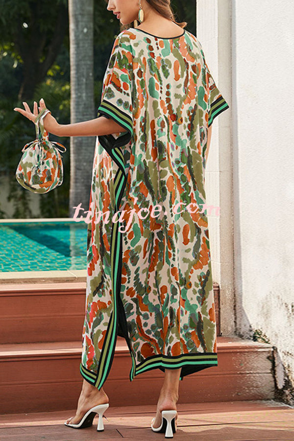 Unique Tie-dye Print V-neck Loose Holiday Cover-up Maxi Dress