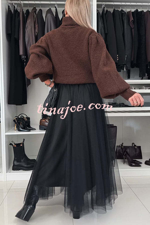 Romantic Winter Tulle Bow Elastic Waist Pleated Maxi Skirt