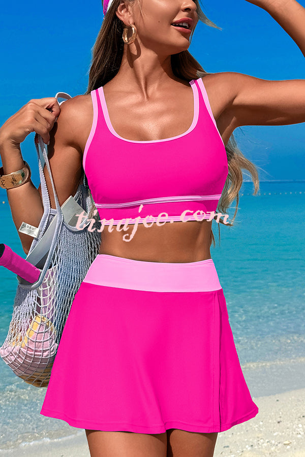 Fashion Contrast Color Stretch Sports Two-piece Bikini Swimsuit