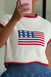 Independence Day Casual Crew Neck Short Sleeve Knit Sweater