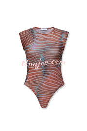 Bella Stretch Mesh Unique Print Bodysuit and High Rise Elastic Waist Maxi Skirt Set