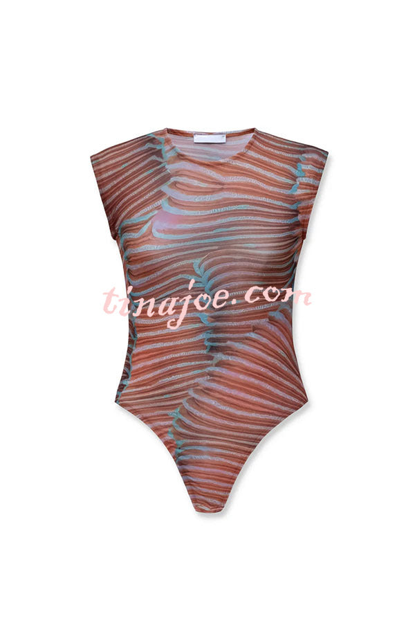 Bella Stretch Mesh Unique Print Bodysuit and High Rise Elastic Waist Maxi Skirt Set