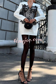 Saela Contrast Lace Corset Design V-neck Long Sleeve Tulip Mini Dress