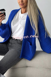 Solid Color V-neck Long-sleeved Casual Knitted Cardigan