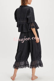 Pastoral Style Elastic Waist Lace Hem Bloomer Pants