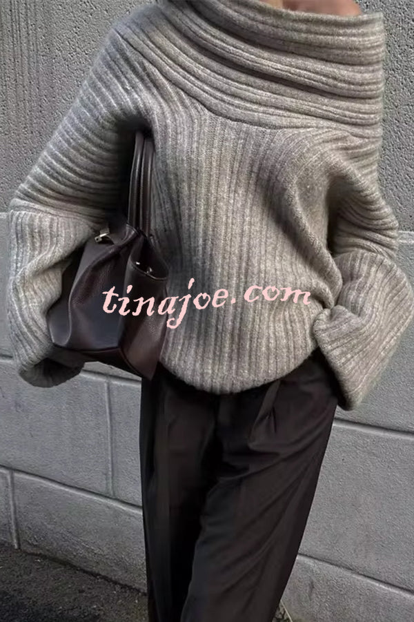 Fashionable Irregular Collar Loose Casual Knitted Sweater