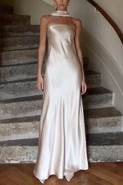 Satin Solid Color Elegant Strapless Slim Maxi Dress