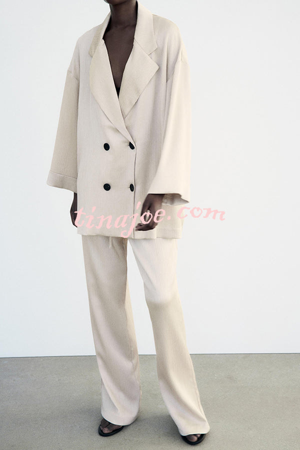 Fashionable Pleated Elastic Waist Tie Casual Pocket Wide-leg Pants