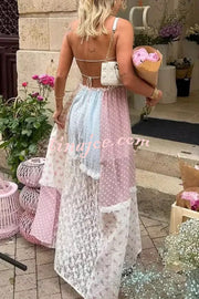 Floral Lace Sexy Halterneck Backless Patchwork Maxi Dress