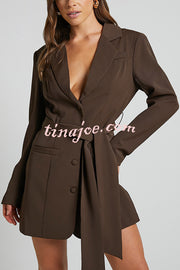 Fashion Pioneer Solid Color Lapel Long Sleeve Lace-up Blazer