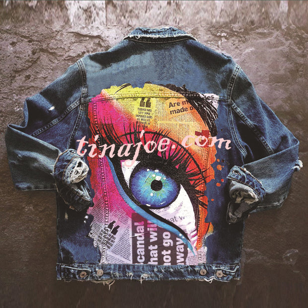 Halloween Print Long Sleeve Denim Jacket