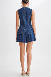 Abel Denim Button Up Princess Seams Pocket Vest Top