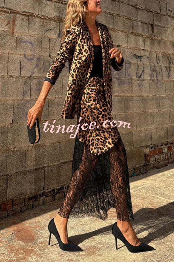 Coco Lady Leopard Lace Patchwork Irregular Skirt