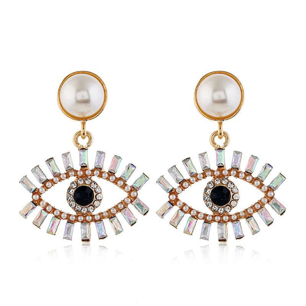 Devil's Eye Pearl Alloy Earrings