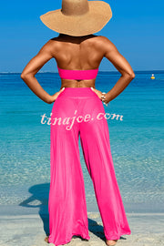 Solid Color Loose Metal Buckle Beach Pants