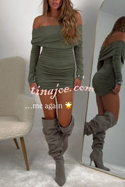 Friday Party Off Shoulder Long Sleeve Ruched Stretch Mini Dress