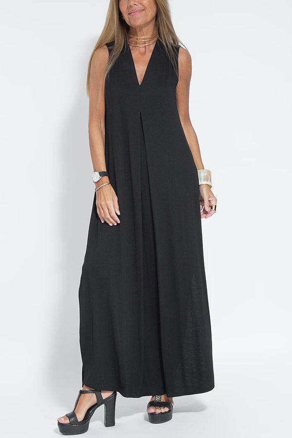 Elegant Is Eternal Knit Solid Color Sleeveless Slit Maxi Dress