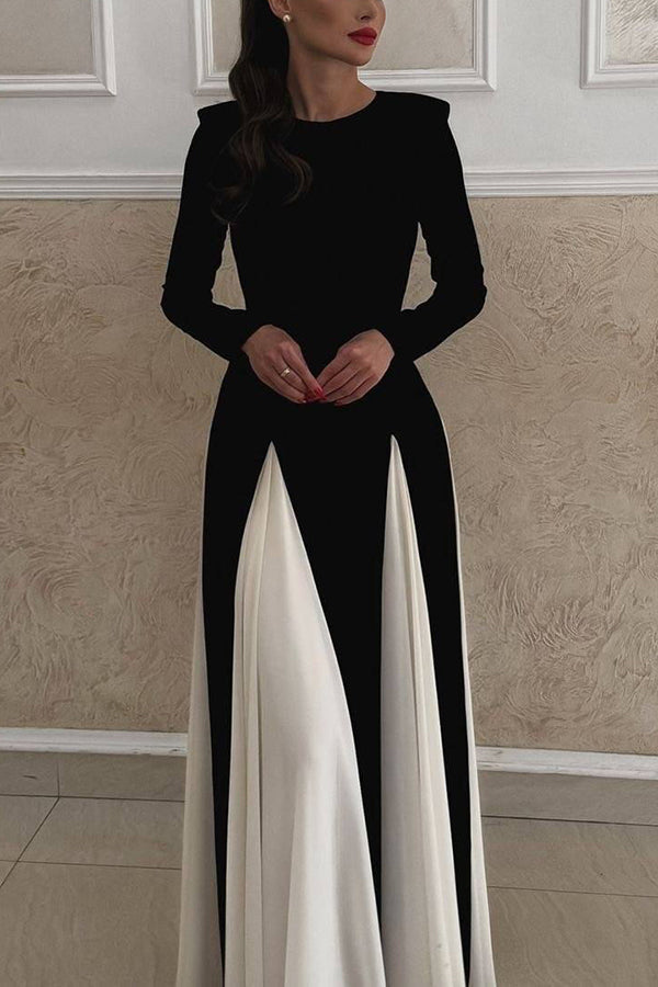 Getting Glam and Elegant Panelled Tulle Long Sleeve A-line Maxi Dress