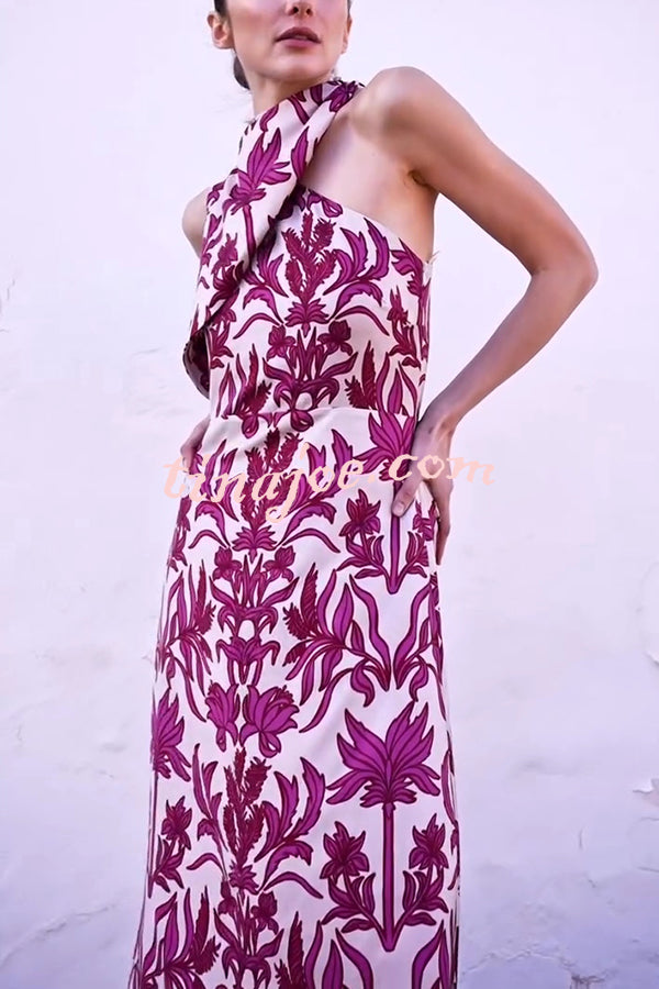 Unique Printed Fashion One Shoulder Casual Maxi Dress