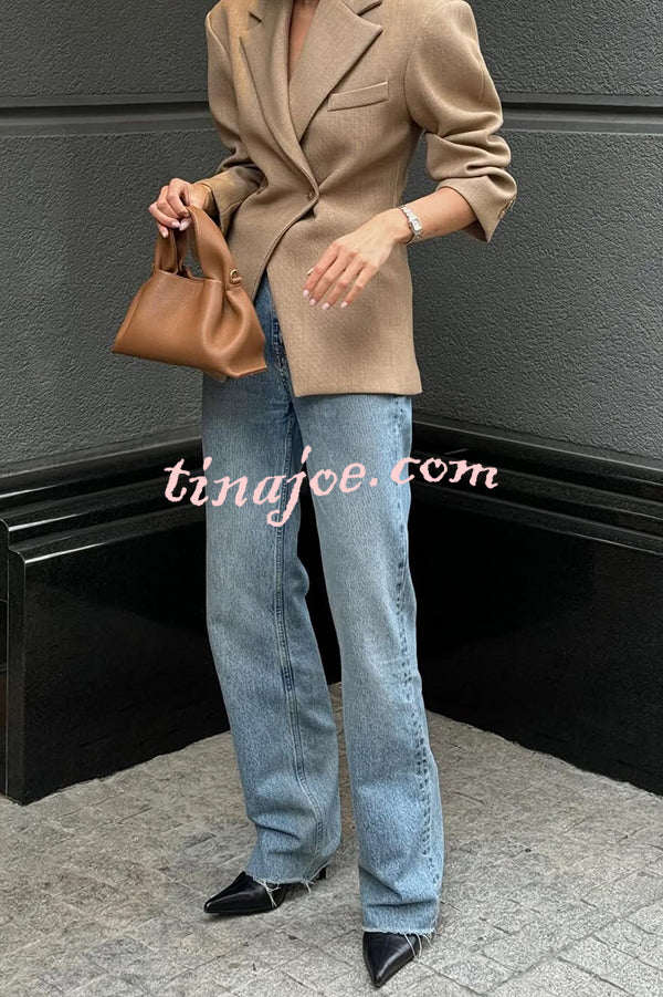 Solid Color Loose Lapel Long Sleeve Button Blazer