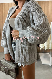 Solid Color V-neck Long-sleeved Casual Knitted Cardigan