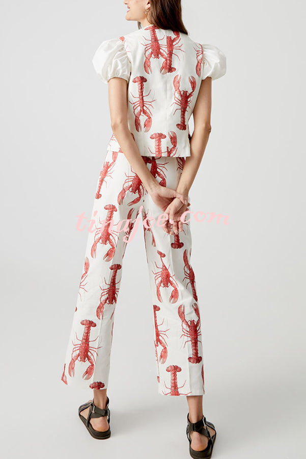 Fun Vacation Lobster Print High Rise Straight Pants