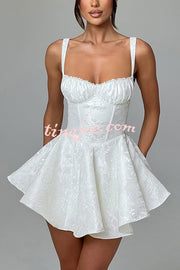 Jacquard Fabric Halter Back Elegant Bow Slim Fit Mini Dress
