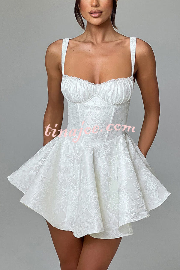 Jacquard Fabric Halter Back Elegant Bow Slim Fit Mini Dress