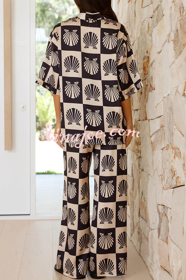 Freedom Forever Unique Print Short Sleeve Loose Shirt and Elastic Waist Pants Set