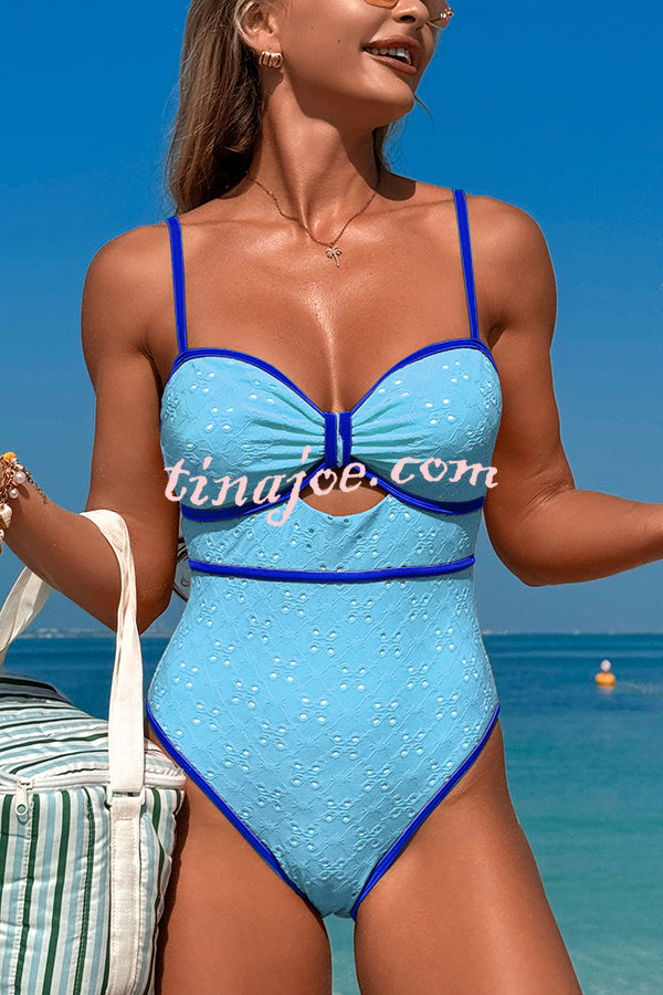 Fashion Contrast Color Hollow Stretch One-piece Swimsuit