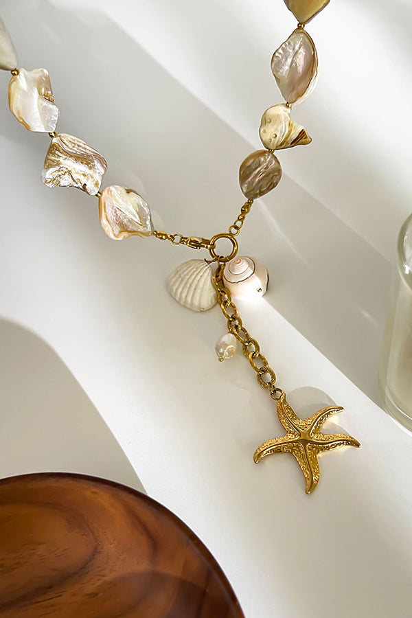 Stylish Pearl Beaded Starfish Pendant Necklace