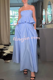 Kala Back Smocked Ruffles Hem Strapless Top and Pocketed A-line Maxi Skirt Set