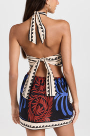 Unique Printed Sexy Halterneck Resort Beach Mini Dress