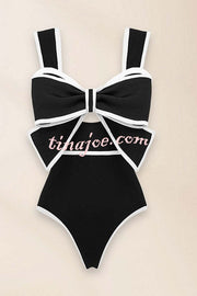 Bow Swimsuit and Elastic Waist Spotted One Piece Swimsuit + Skirt