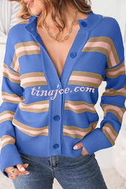 Colorblock Striped Knitted Long-sleeve Cardigan