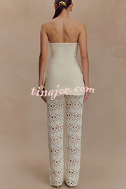 Trena Crochet Knit Hollow Mid Rise Stretch Wide Leg Pants