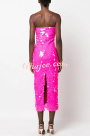 Glamour Glow Sequin Spaghetti Strap Birthday Party Midi Dress