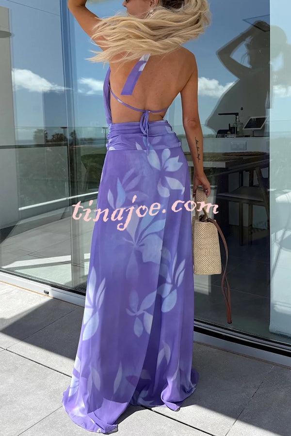 Sexy Sleeveless Backless Halter Neck Lace Up Maxi Dress