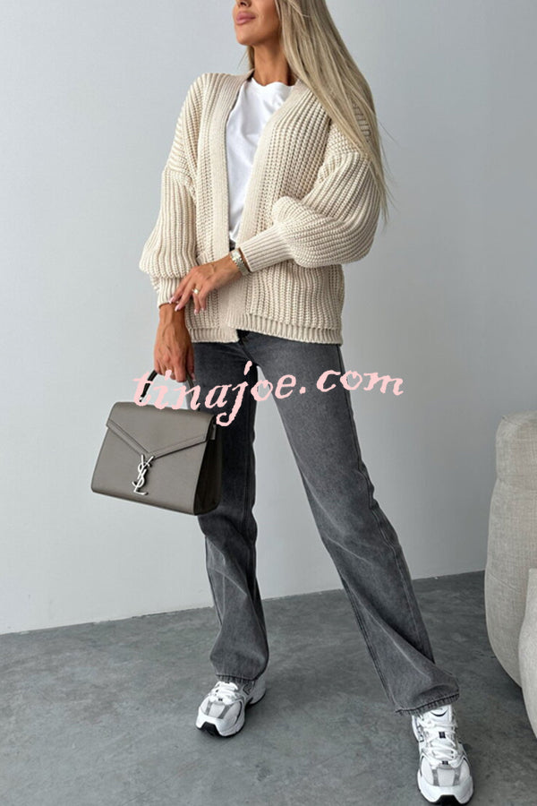 Solid Color V-neck Long-sleeved Casual Knitted Cardigan