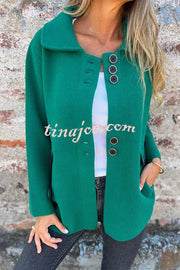 Solid Color Lapel Long Sleeve Button Loose Coat