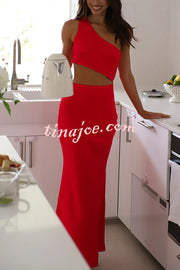 Solid Color Sexy One Shoulder Off Waist Maxi Dress