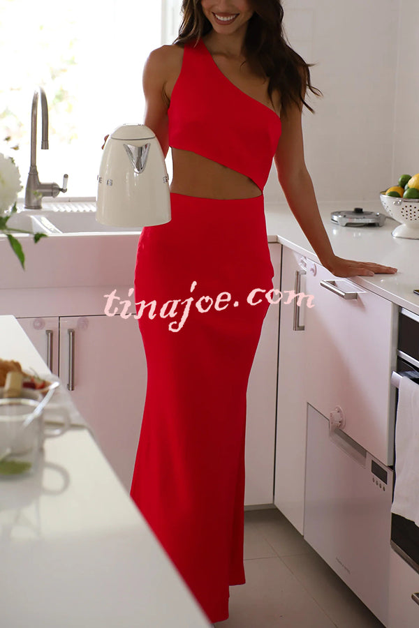 Solid Color Sexy One Shoulder Off Waist Maxi Dress