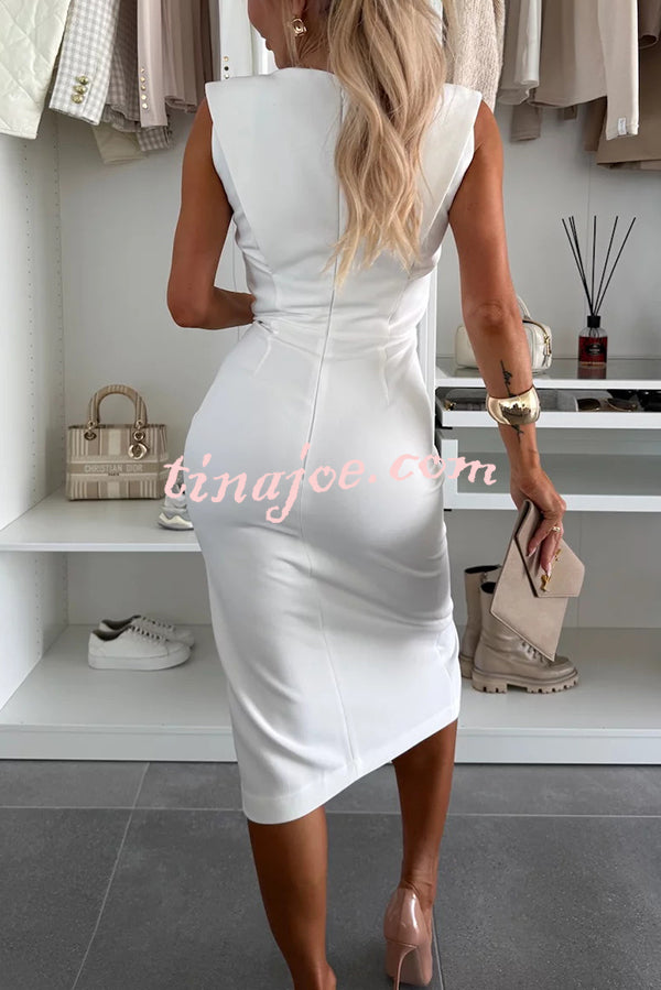 Solid Color Round Neck Sleeveless Slim Fit Slit Midi Dress