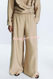 Juliette Cross-front Button Up Long Sleeve Shirt and Elastic Waist Pocket Loose Pants Set