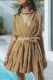 Glimpse of Happiness Linen Blend Draped Braids Belt Cover Up Mini Dress