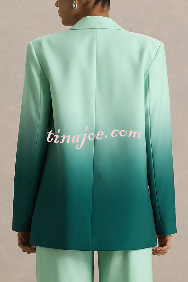 Enya Ombre Print Single Button Long Sleeve Lapel Loose Blazer