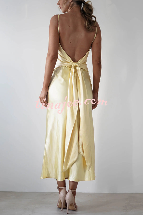 Satin Elegant Sling Backless Lace-Up Midi Dress